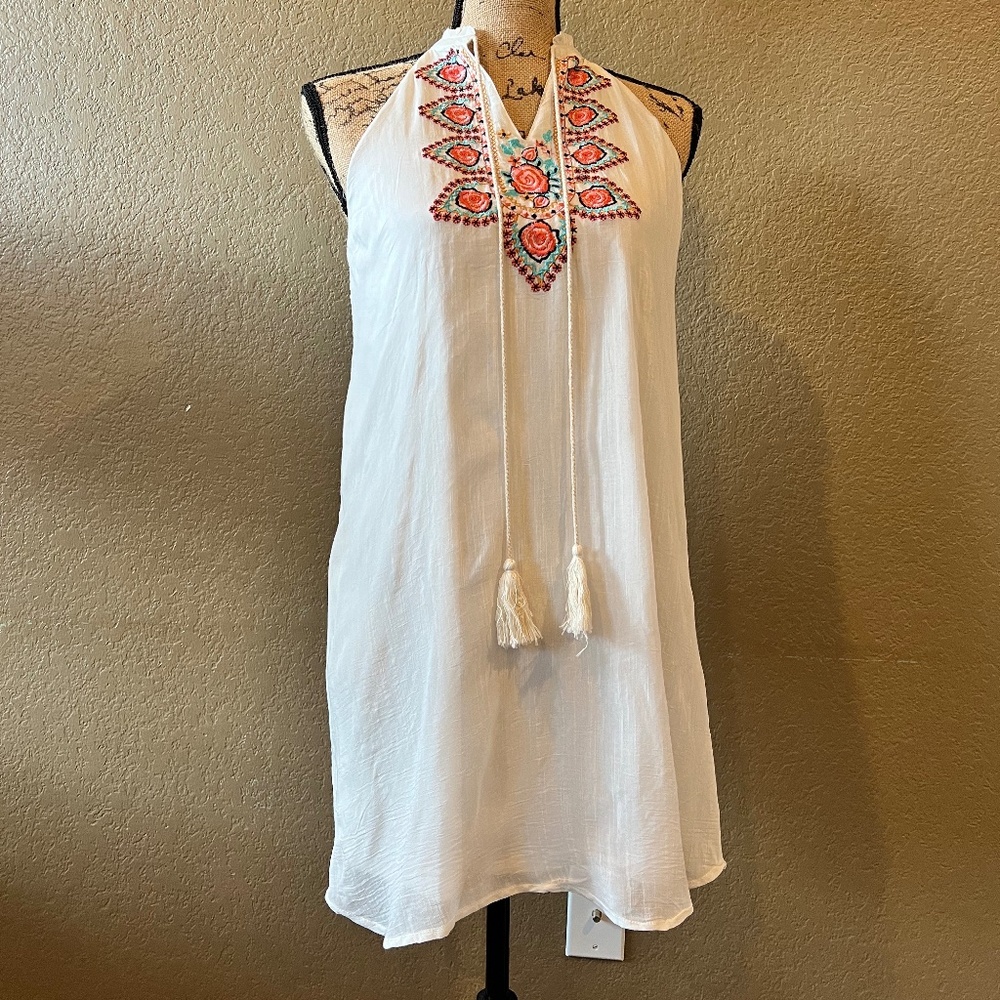 Crosstree Lane Embroidered White Halter Dress